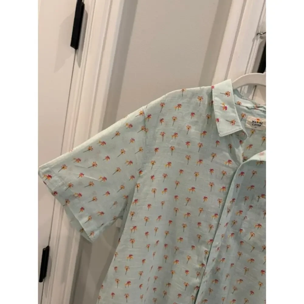 Marine Layer Palm Tree Shirt Men's M/L 100% Cotton Short Sleeve Button Up Aqua - Picture 4 of 10